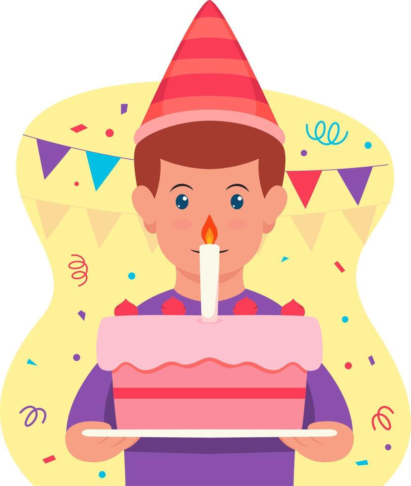 retrato de un hombre que lleva un pastel de cumpleaños vector