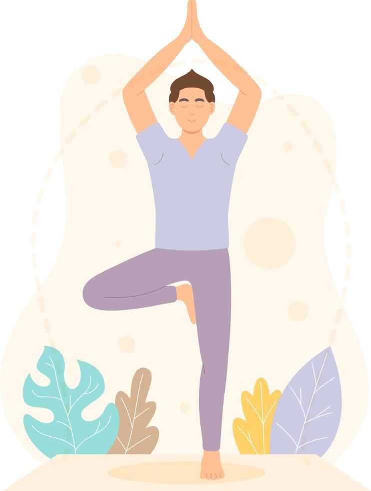 personaje de hombre de diseño plano en una posición de yoga vector