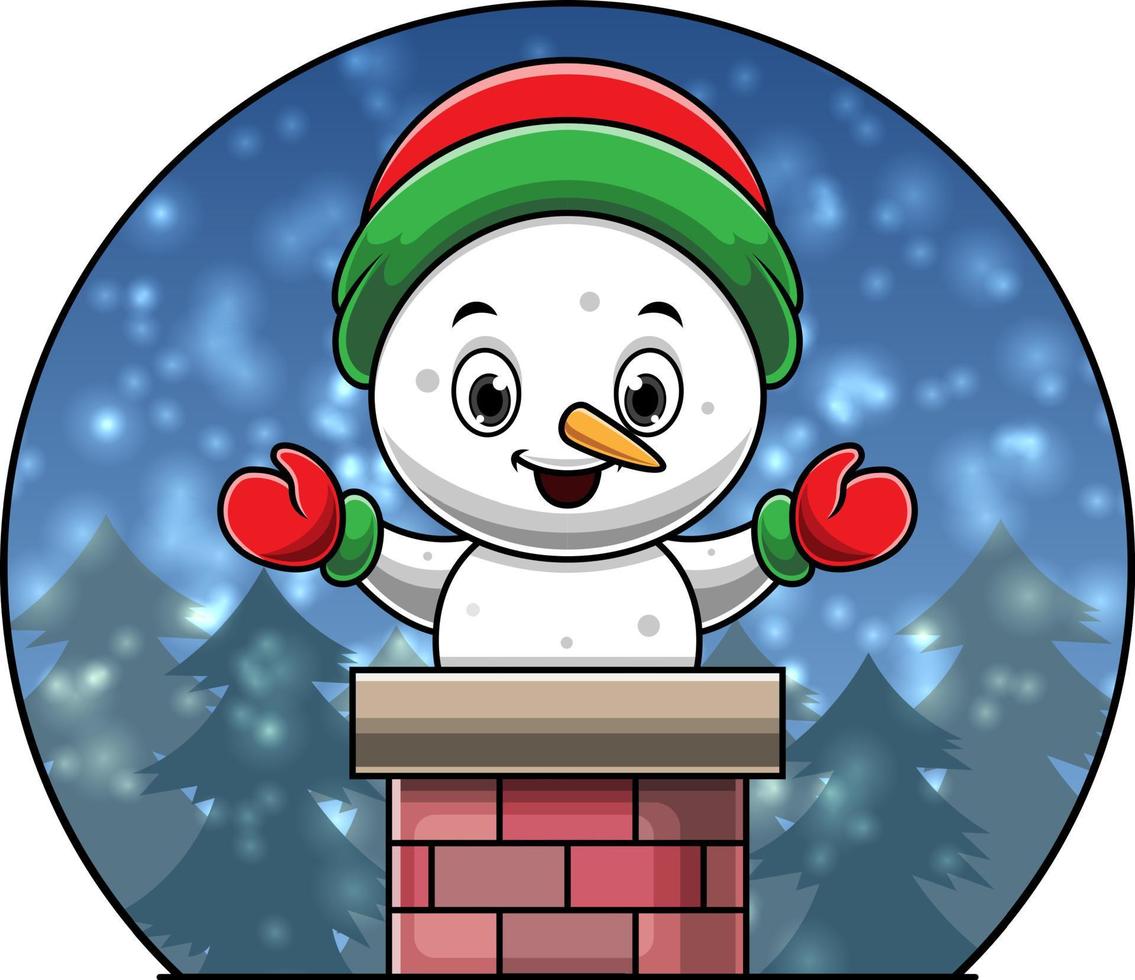 vector cartoon cute snowman in the chimney