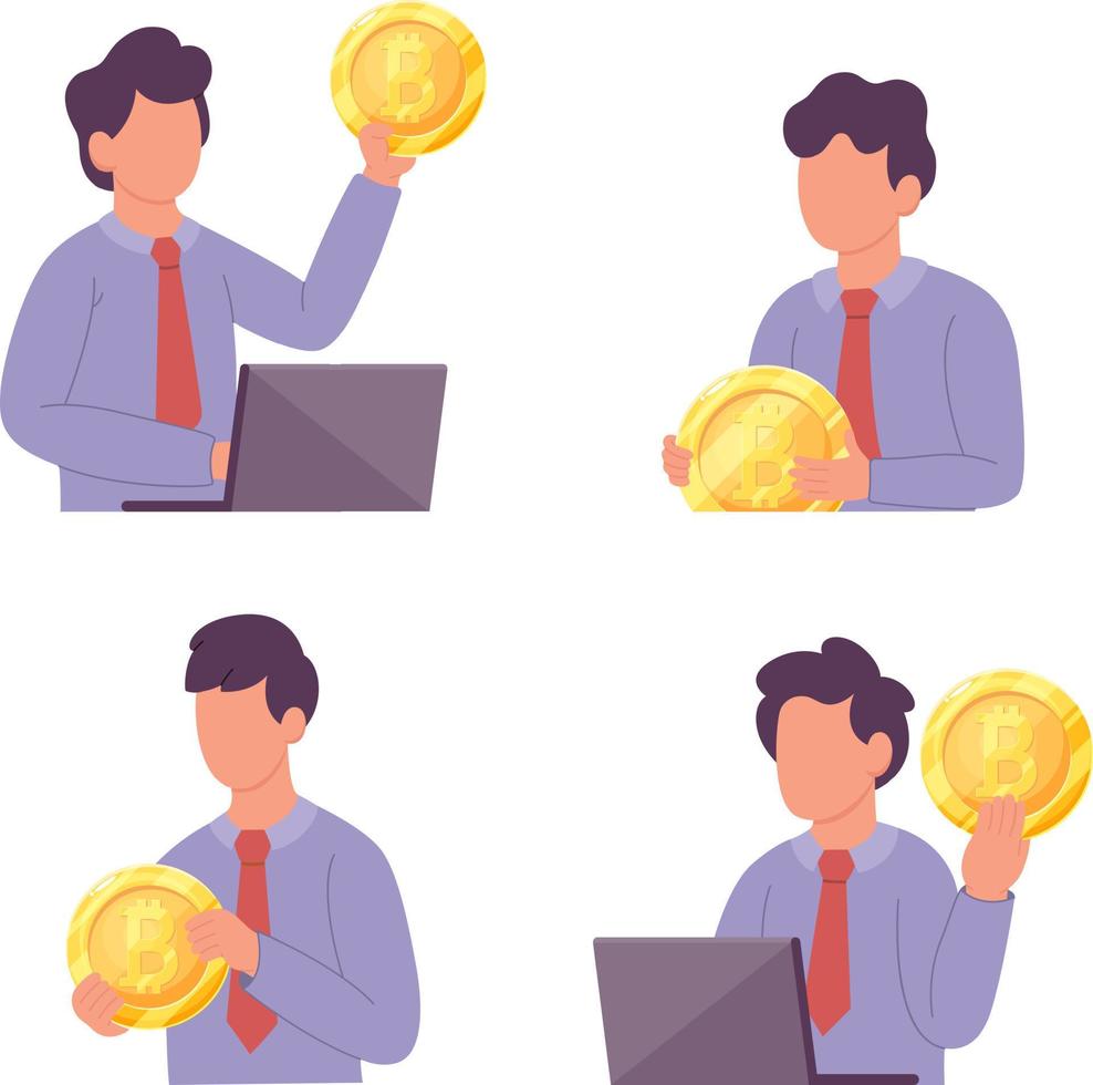 Cryptocurrency and blockchain technology digital money investment and trading bitcoin concept illustrations vector