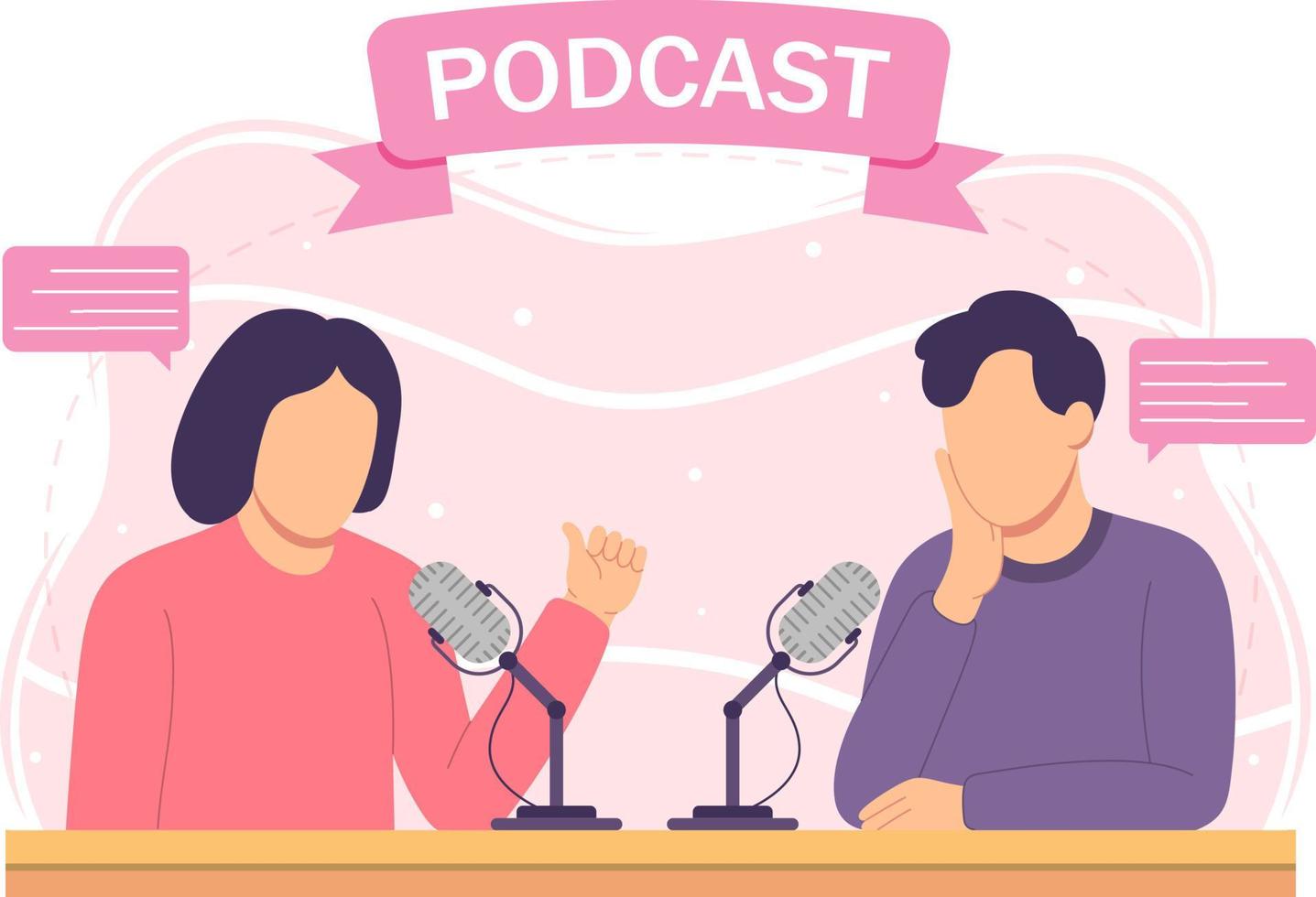 Podcast interview flat design illustration background vector