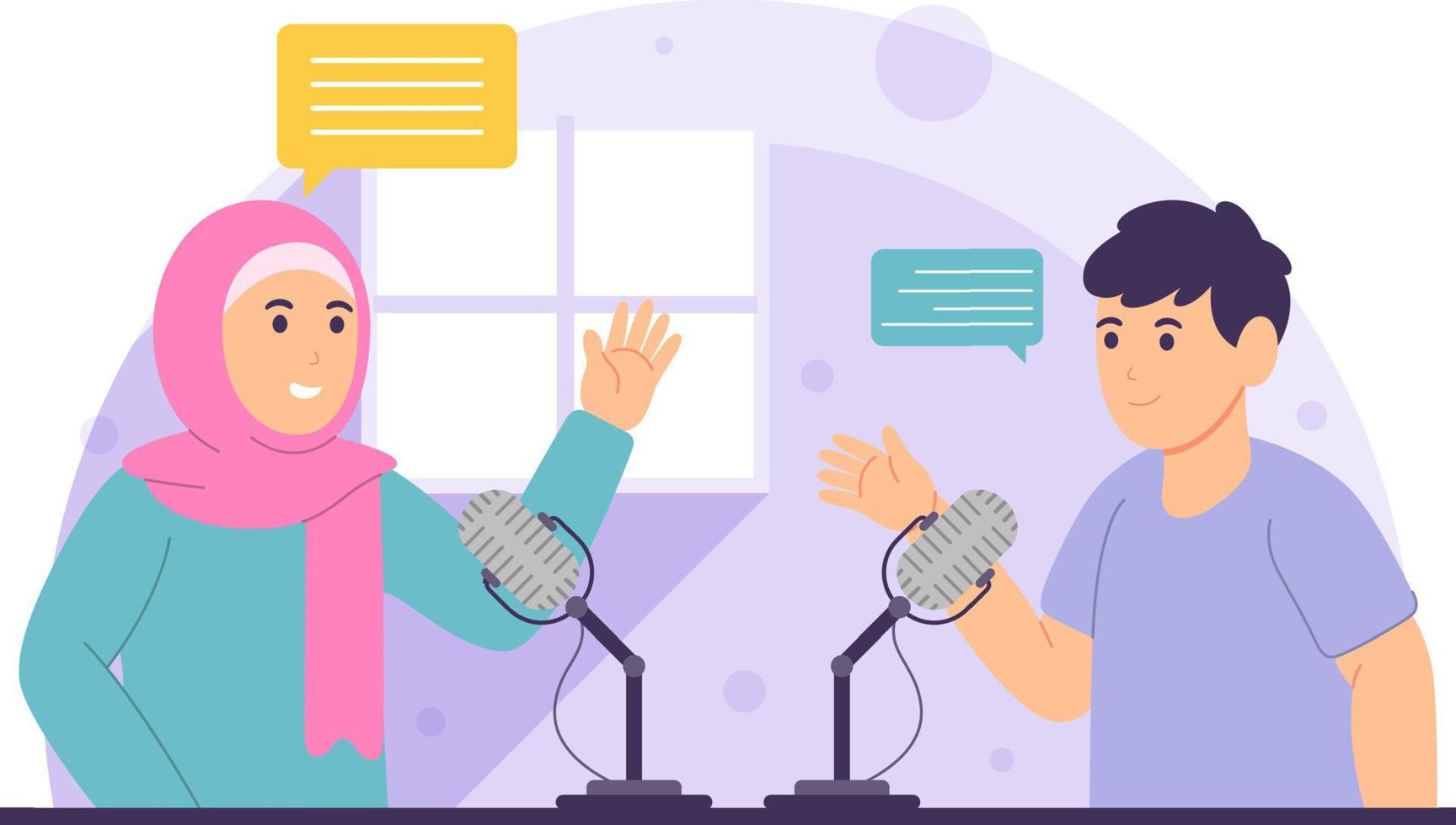 Podcast interview flat design illustration background vector