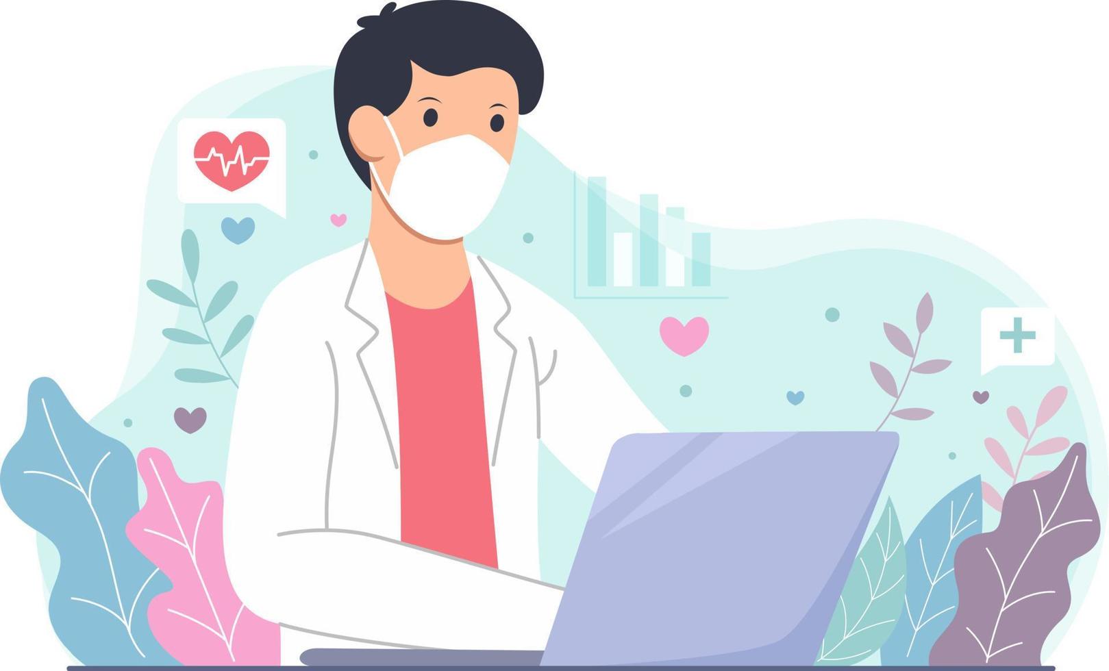 portrait of a doctor using his laptop for work vector