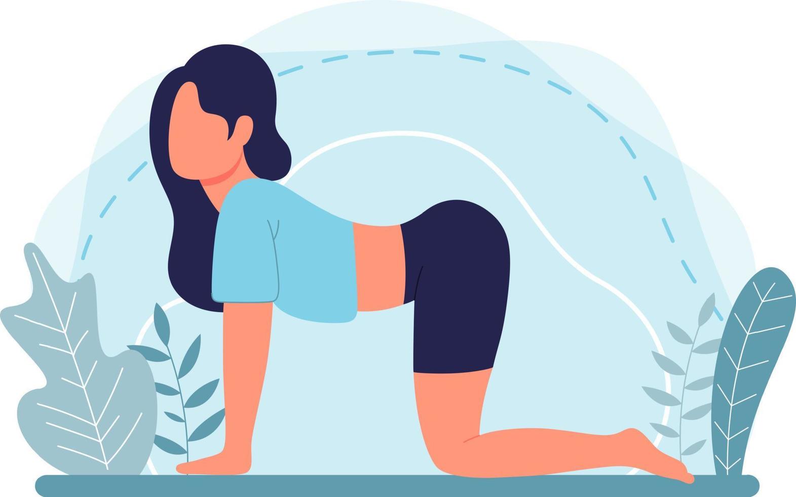 personaje de niña de diseño plano en posición de yoga vector