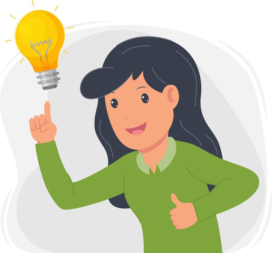 portrait of a woman getting an idea, with a light symbol vector