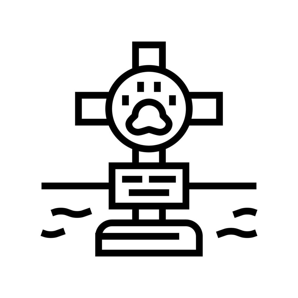 grave pet with cross line icon vector illustration