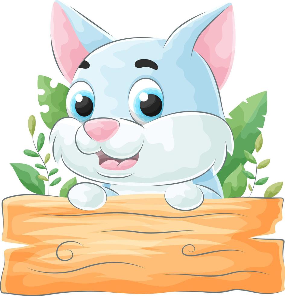 Cute Cat with Wood Sign Board , watercolor illustration vector