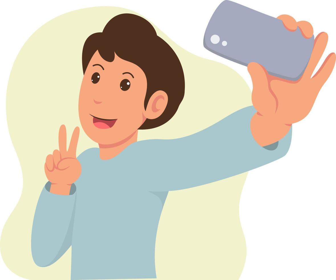 retrato de un hombre tomando una selfie usando su teléfono inteligente vector