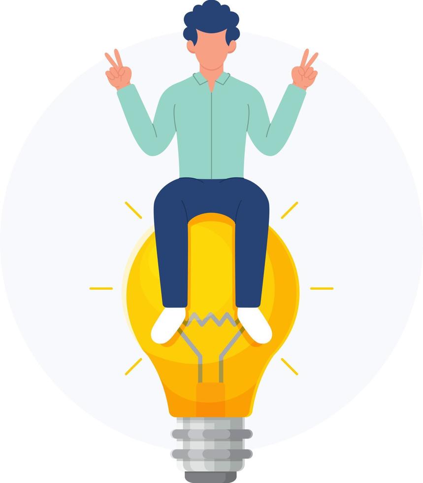 young man sitting on a light bulb vector