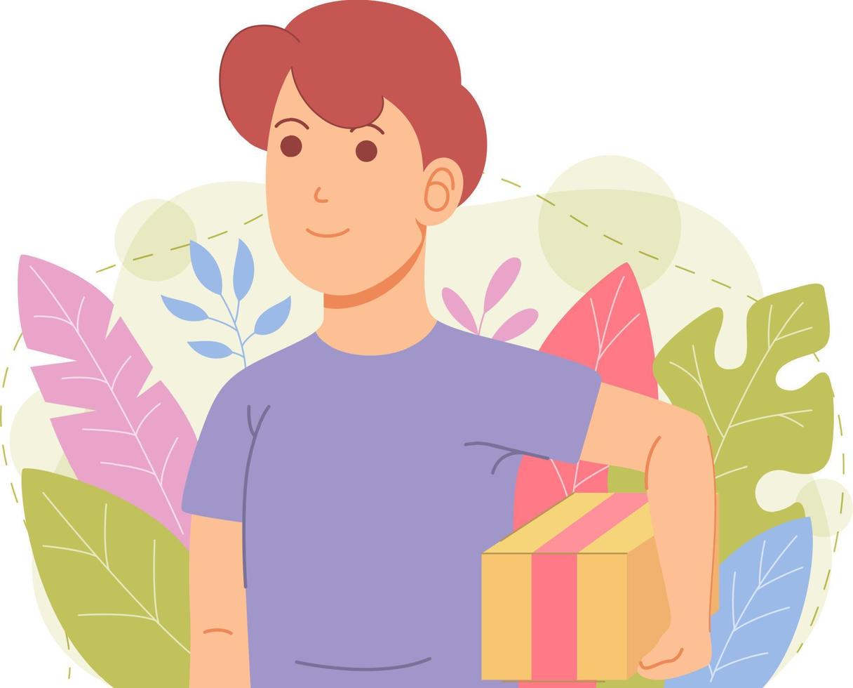 a young man gets a gift box vector