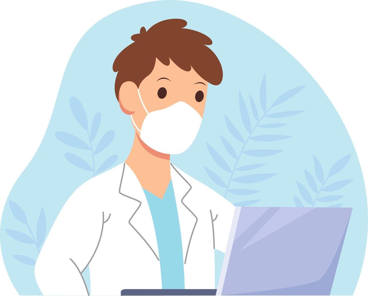 portrait of a doctor using his laptop for work vector