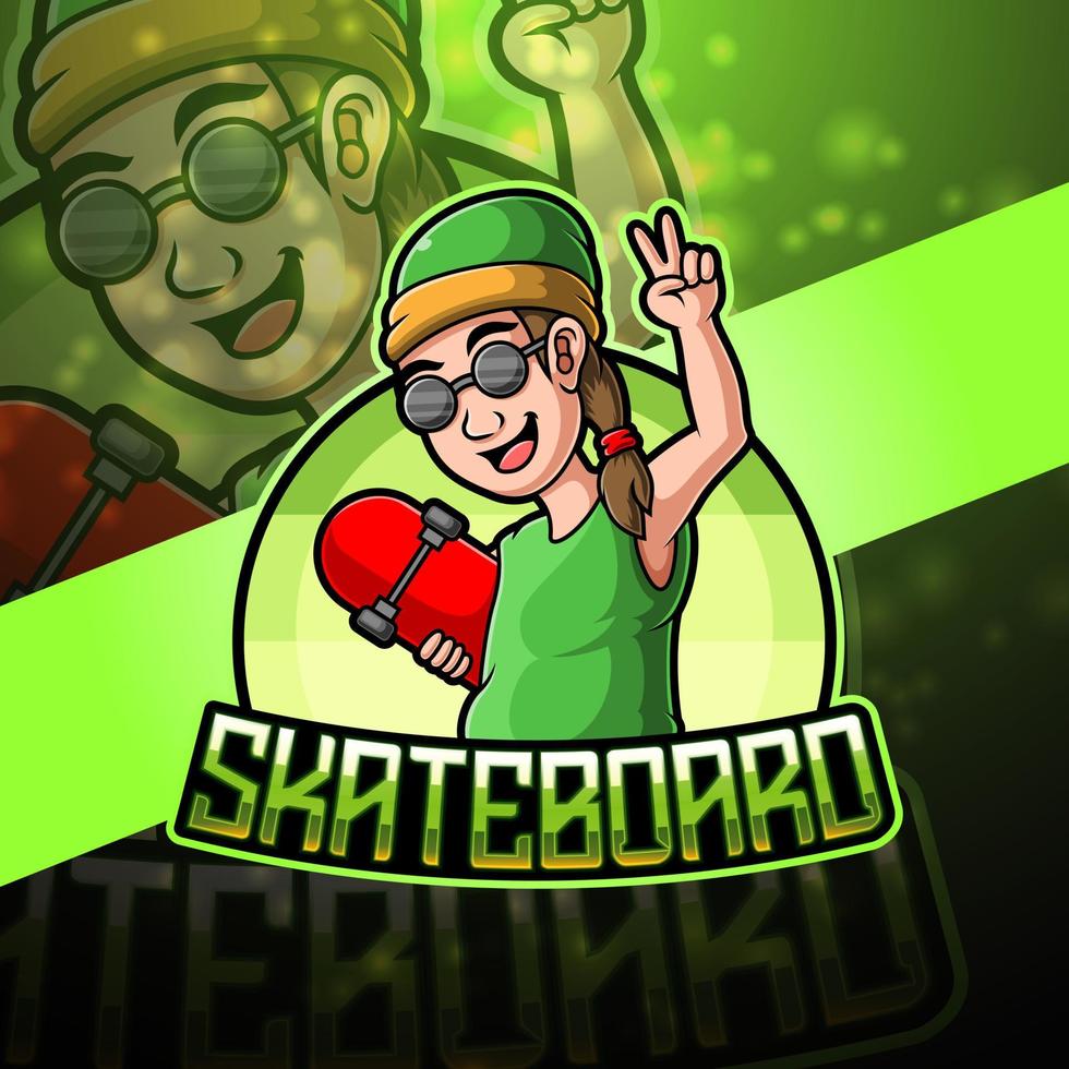 Skate board esport mascot logo design vector