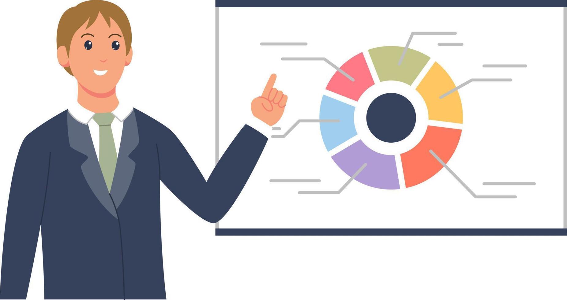 a company employee is explaining a statistical diagram in his company vector