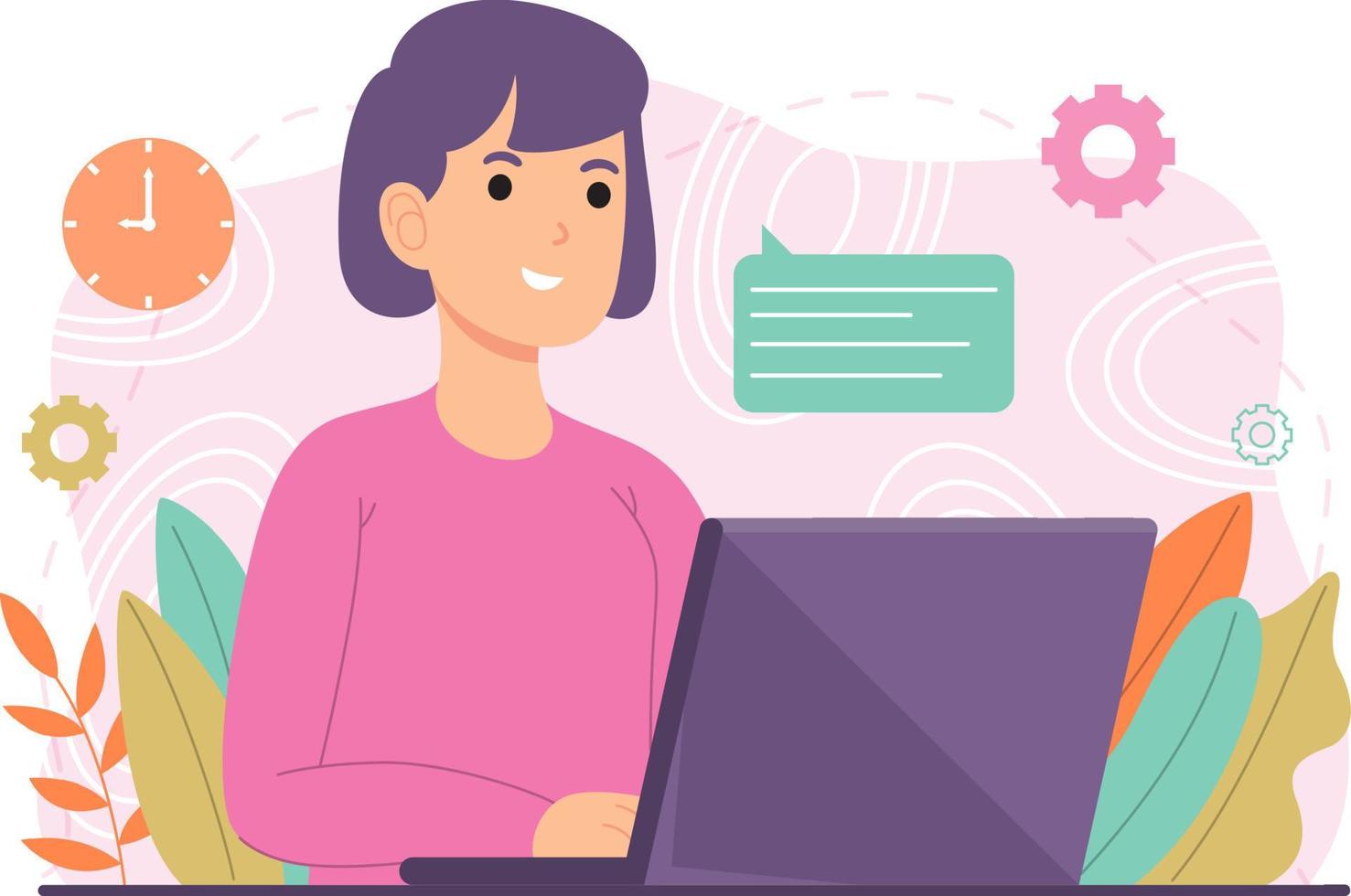 Woman at computer illustration vector