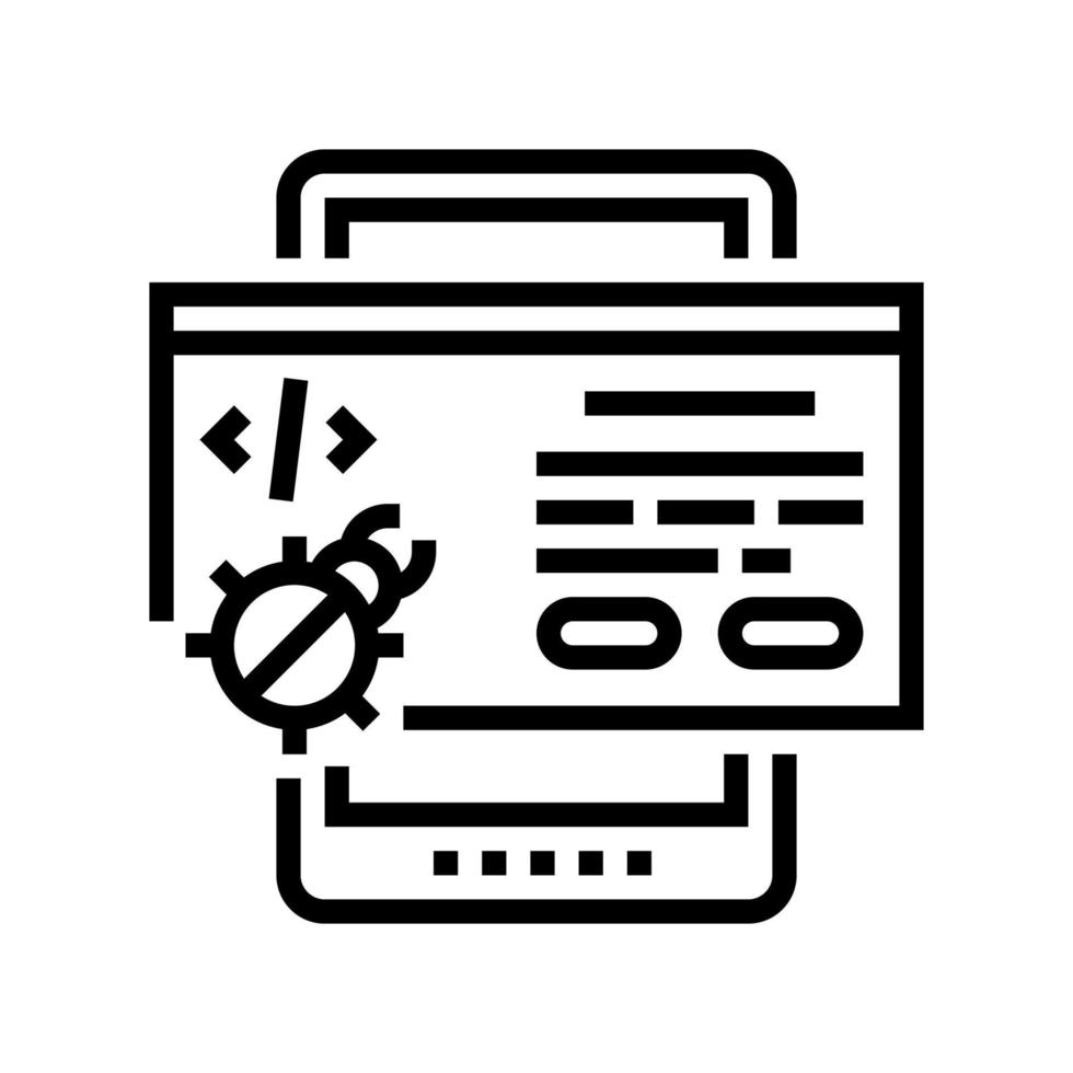 ilustración de vector de icono de línea de depuración de tableta