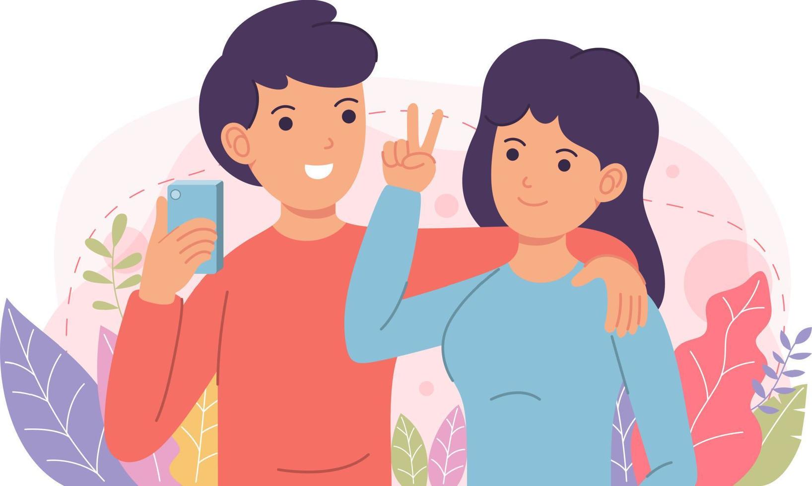 portrait of a brother and sister taking a selfie vector