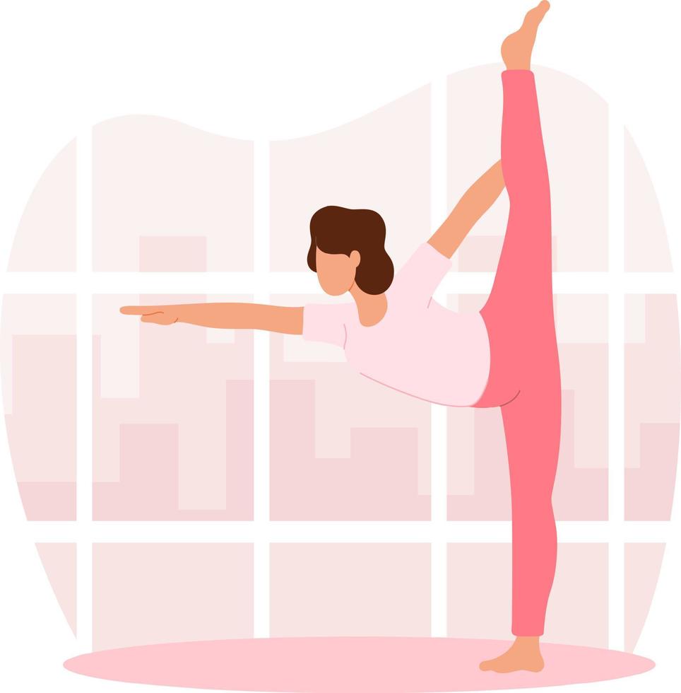 personaje de niña de diseño plano en posición de yoga vector