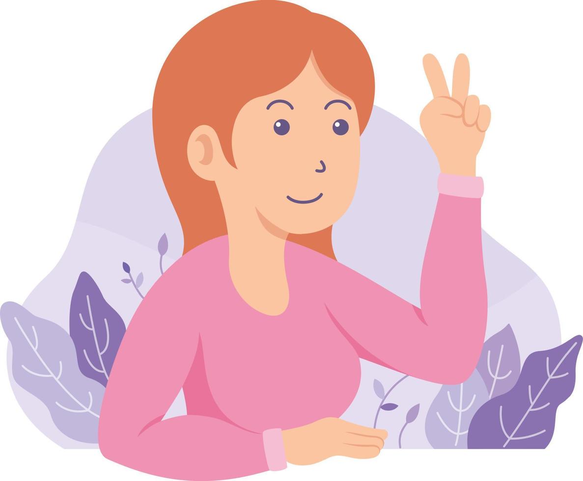 illustration of woman posing with her finger in peace pose vector