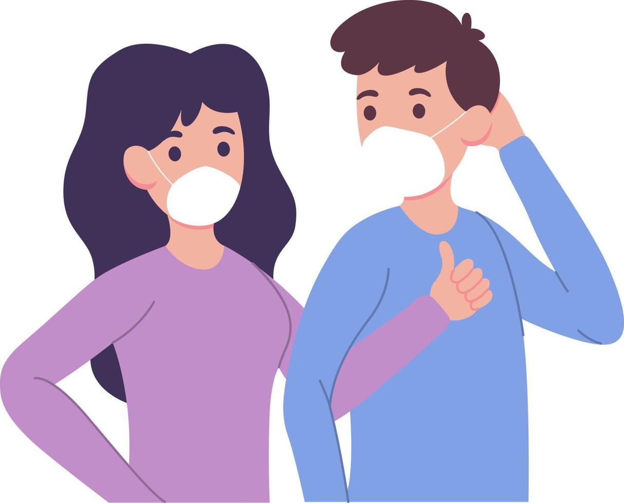 husband and wife wearing masks vector