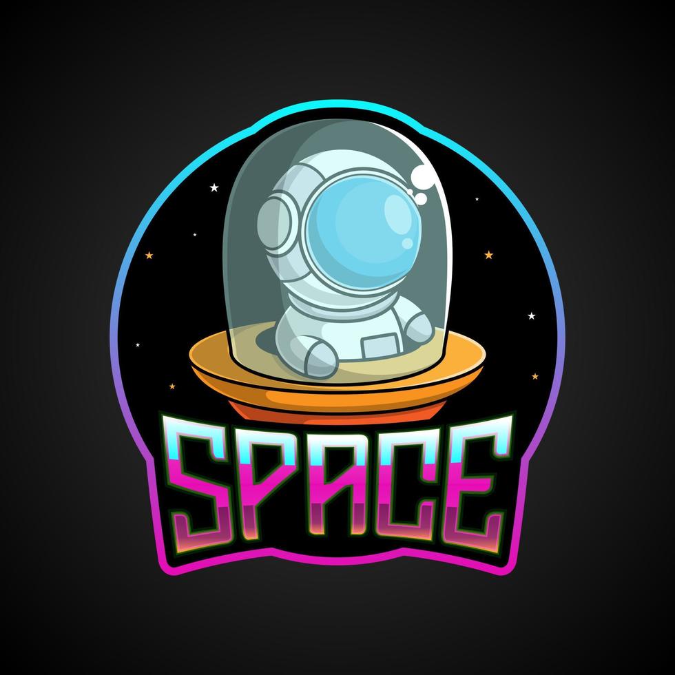 mascota de astronauta de dibujos animados abordando una nave espacial vector