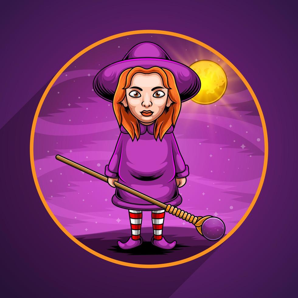 witch mascot logo in the middle of the night vector