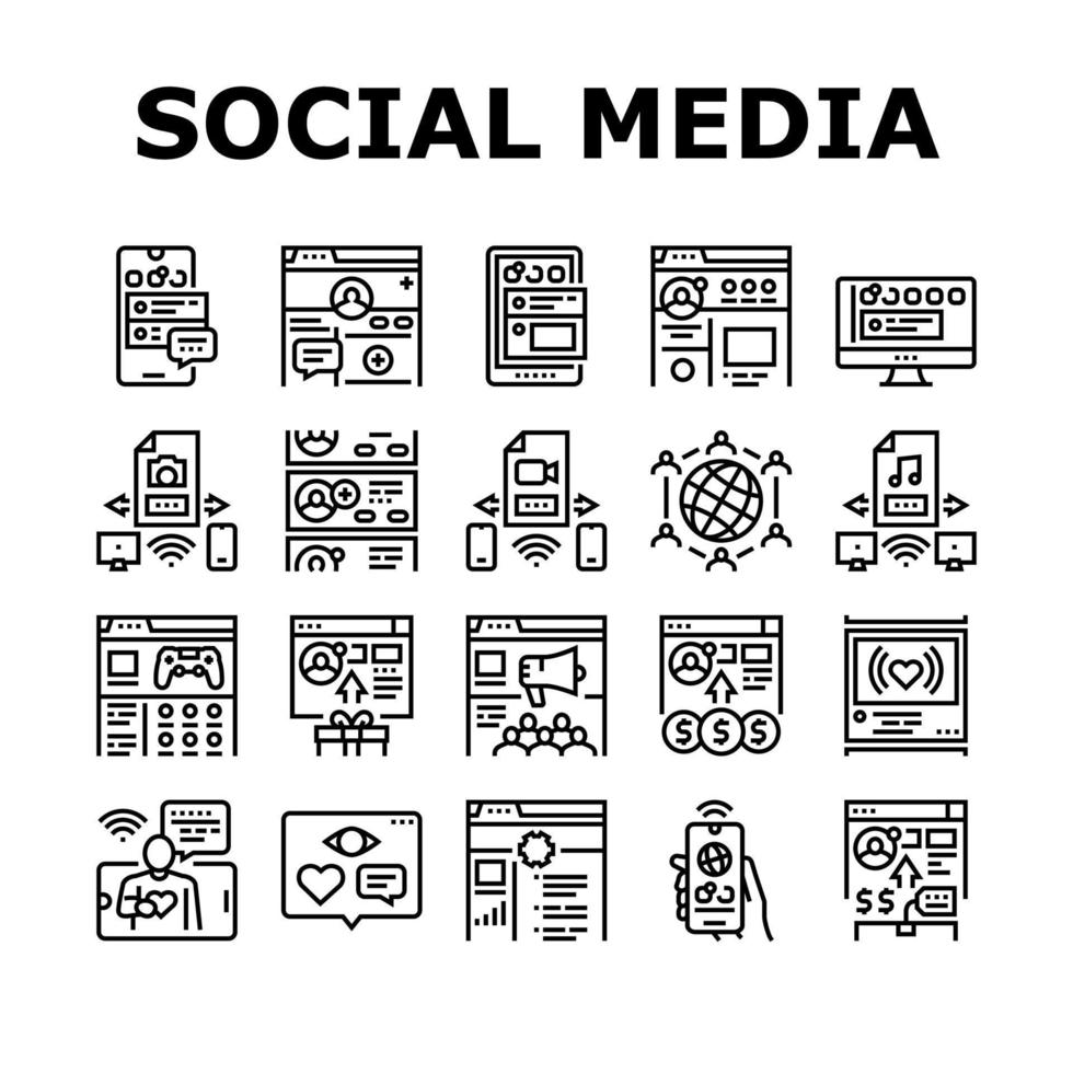 conjunto de iconos de colección de redes sociales de internet vector