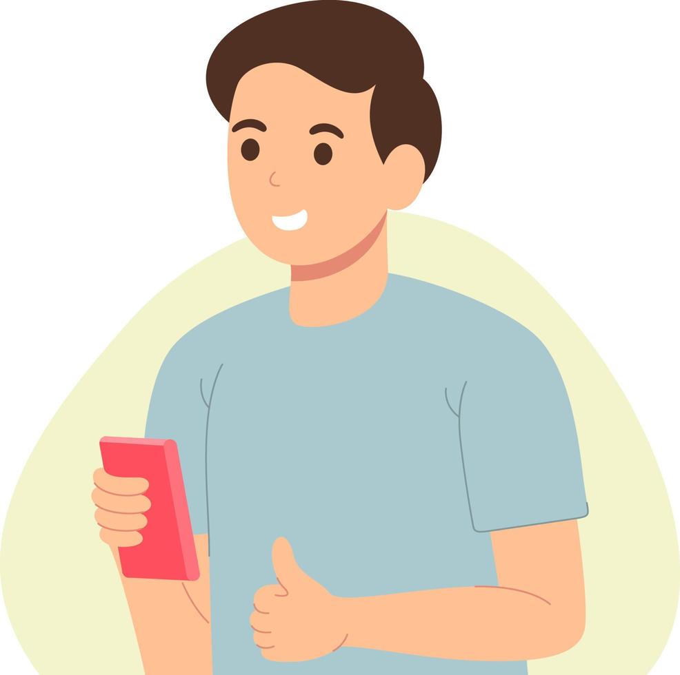 flat design of a man playing cell phone vector