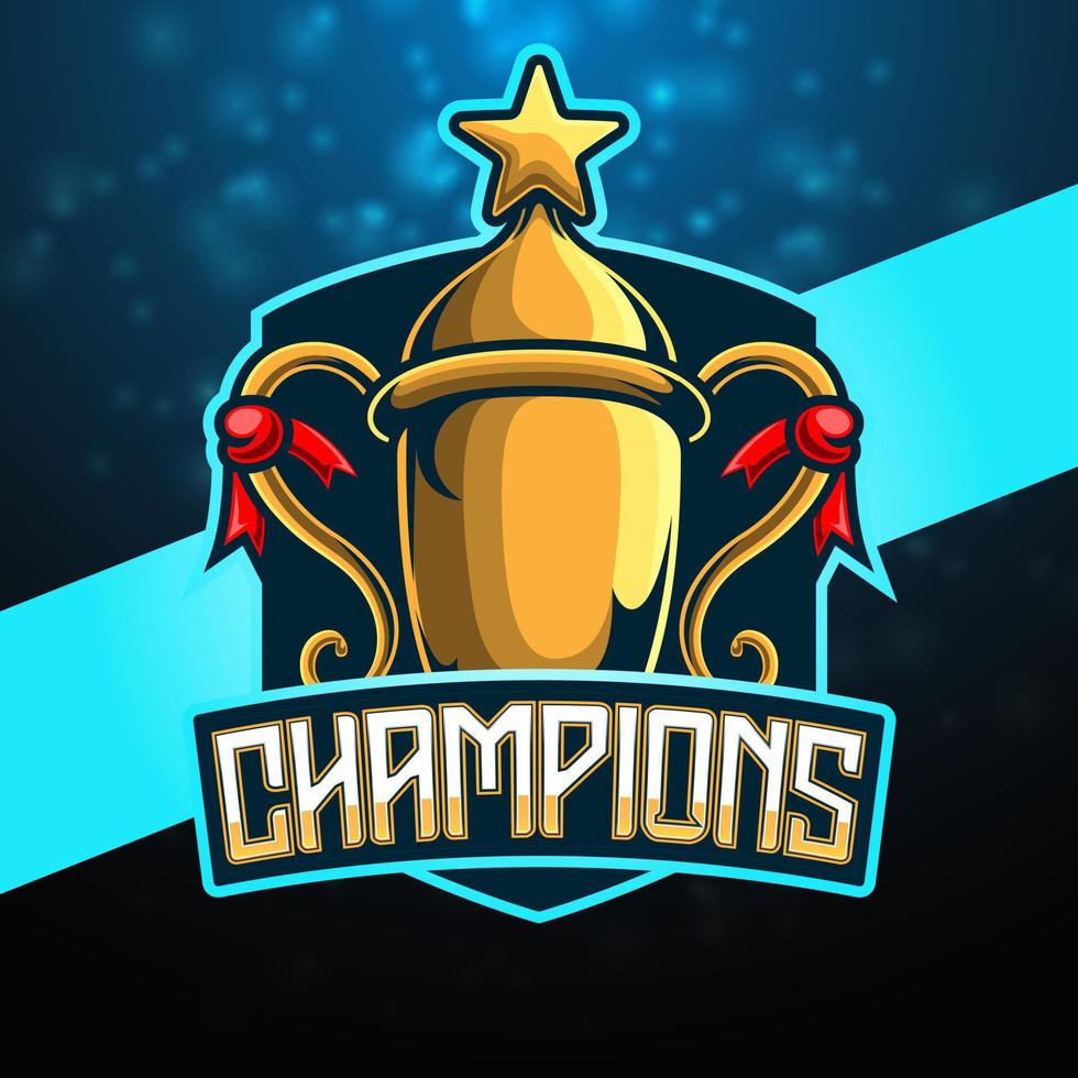 Champion trophy mascot gaming logo vector