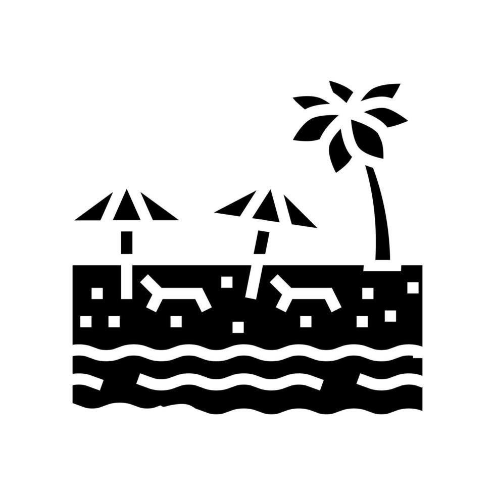 playa arena resort glifo icono vector ilustración