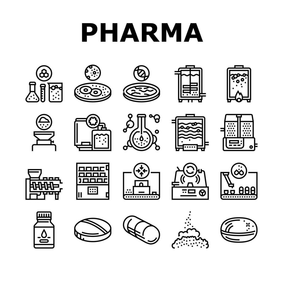 Pharmaceutical Production Factory Icons Set Vector