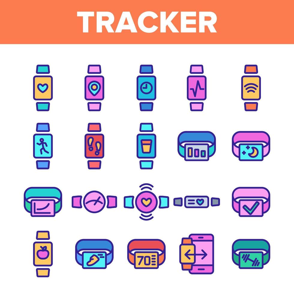 Color Watch Tracker Elements Icons Set Vector