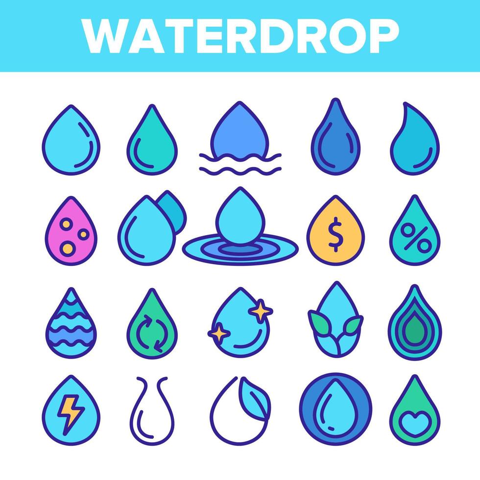 Water Drop Vector Color Line Icons Set