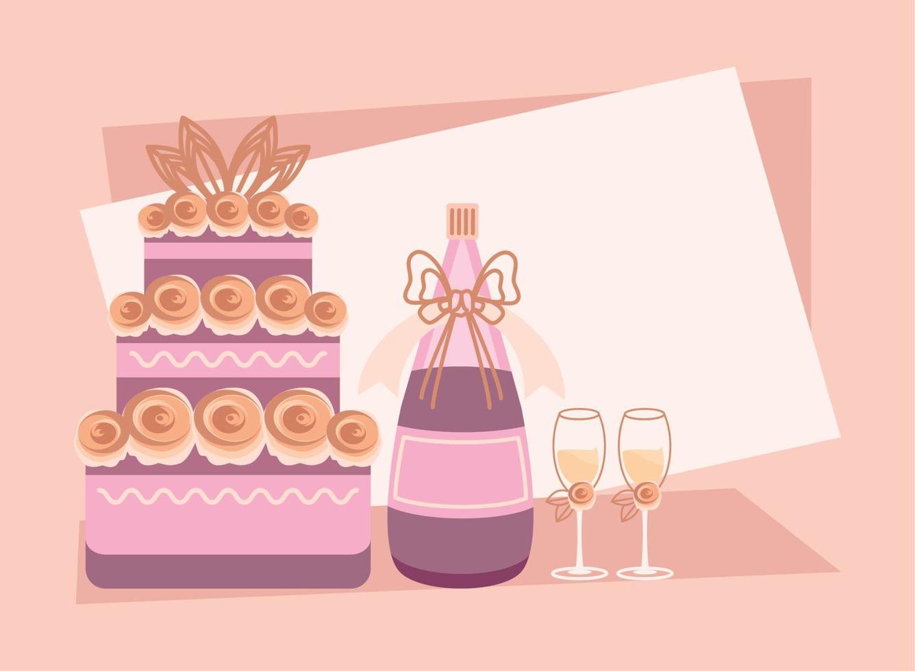 pastel de bodas y bebida vector
