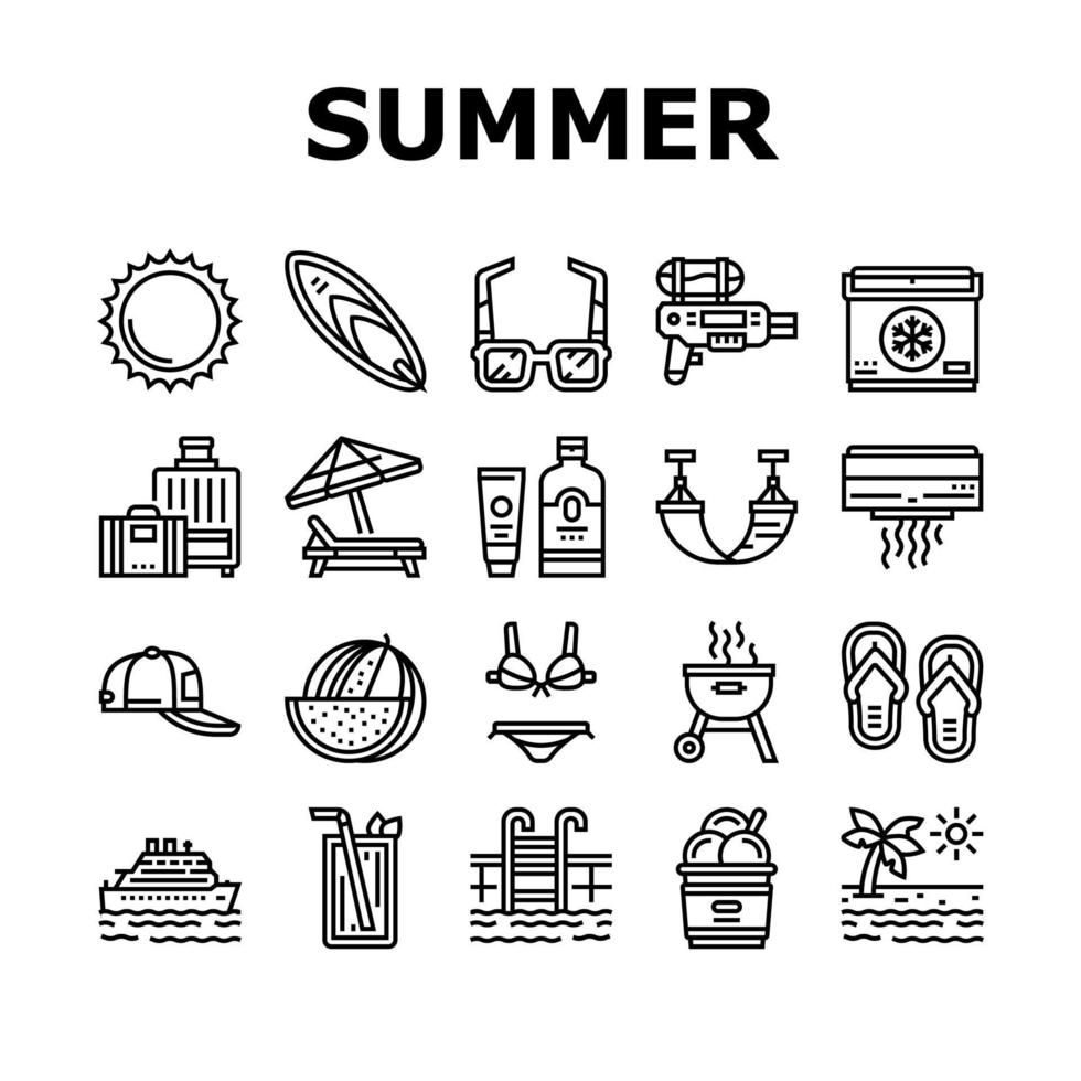 conjunto de iconos de colección de viajes de vacaciones de verano vector