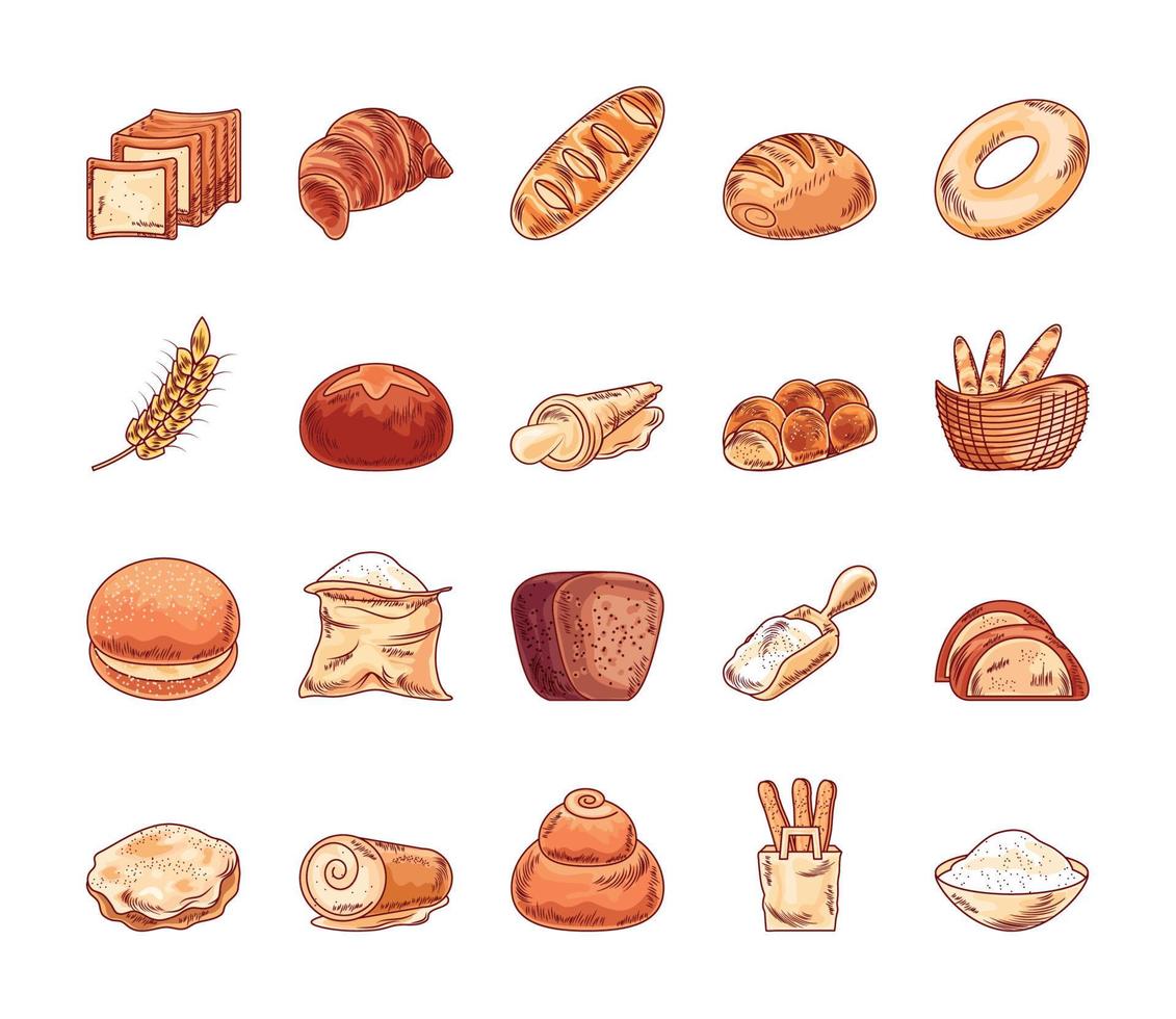 bread icons set vector