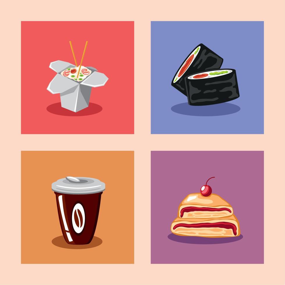 fast food icons collection vector