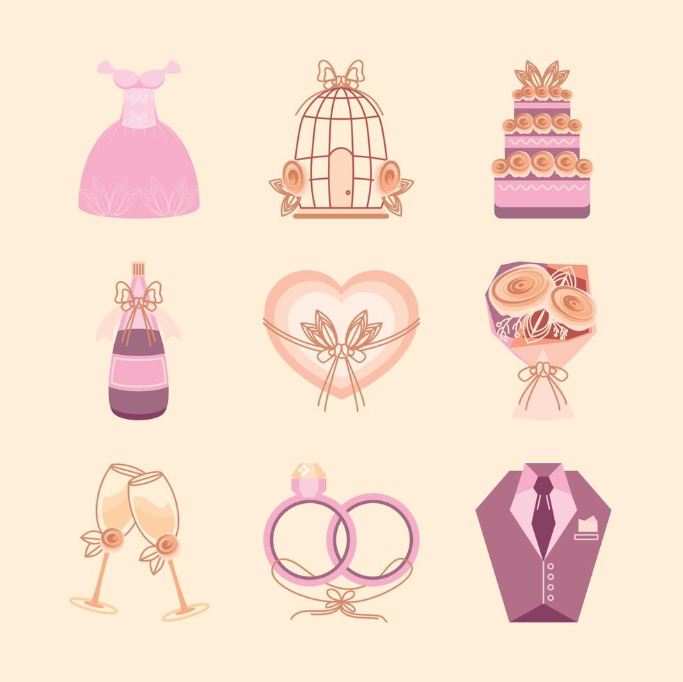 wedding icon set vector
