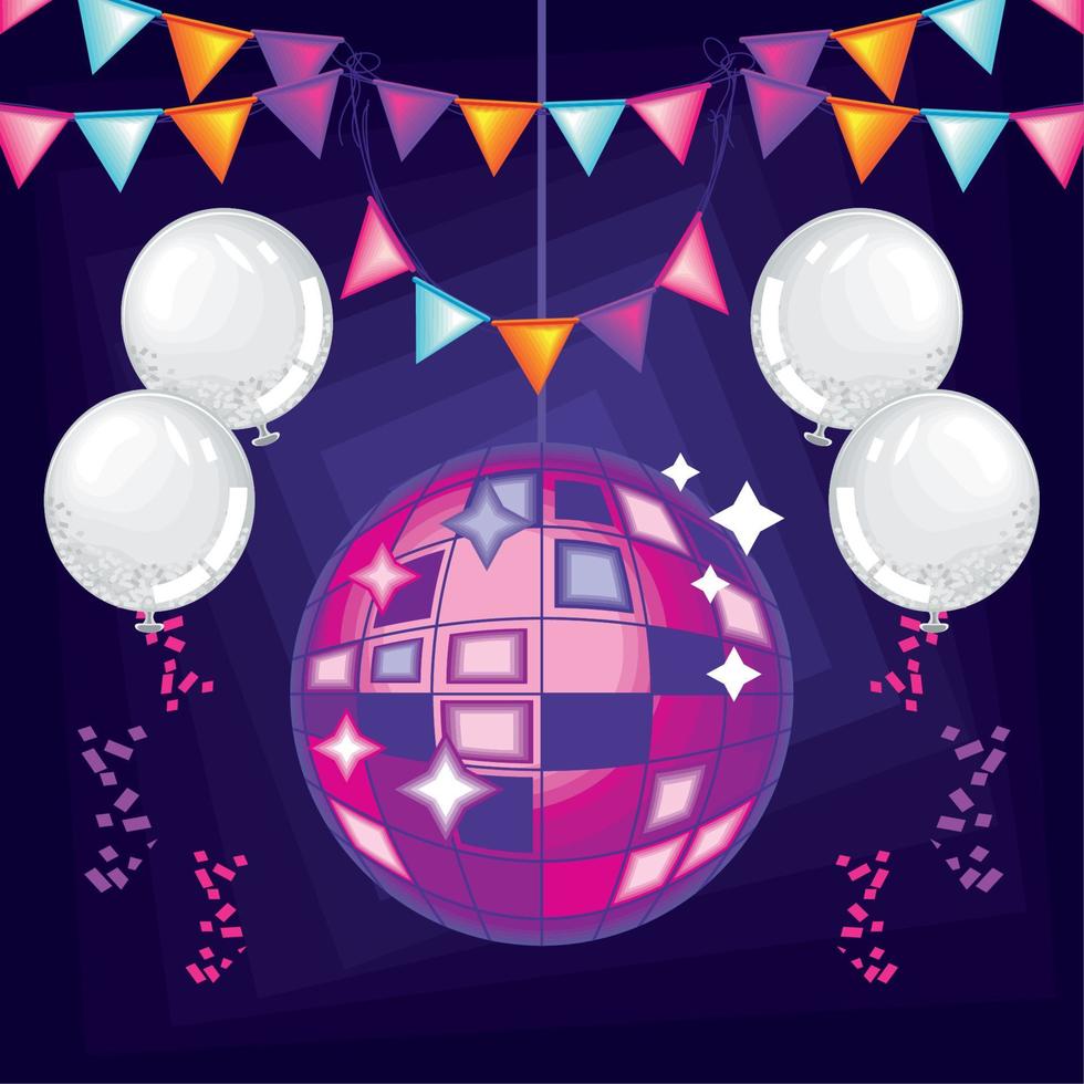 bola de discoteca y globos vector