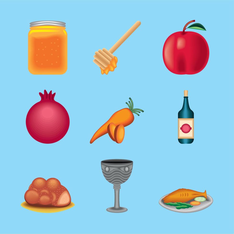 icon set rosh hashanah vector