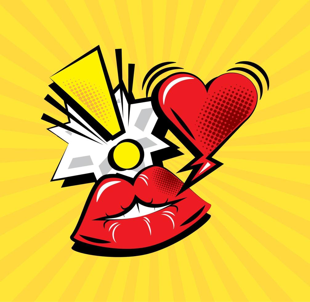 pop art mouth and heart vector