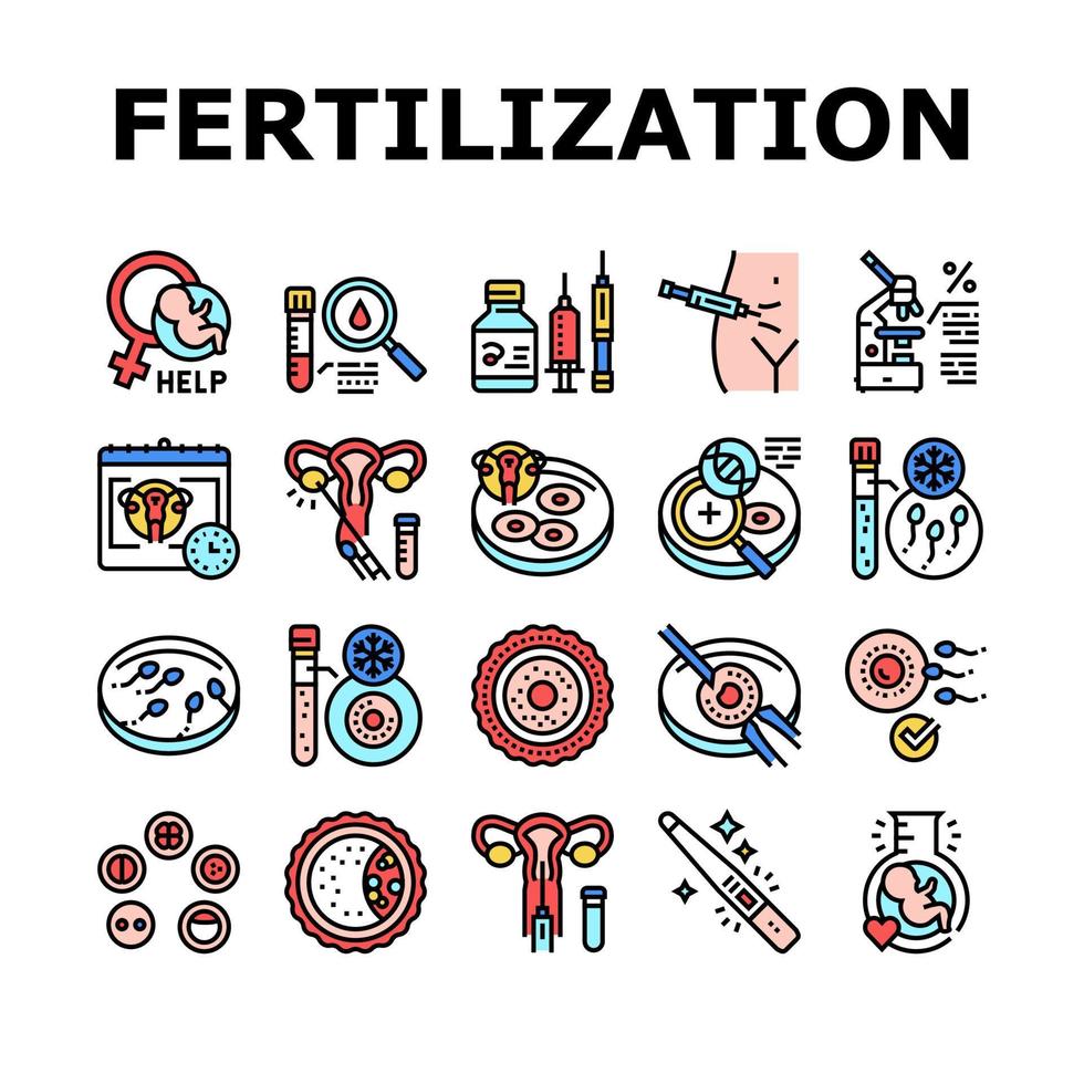 conjunto de iconos de colección de tratamiento de fertilización vector