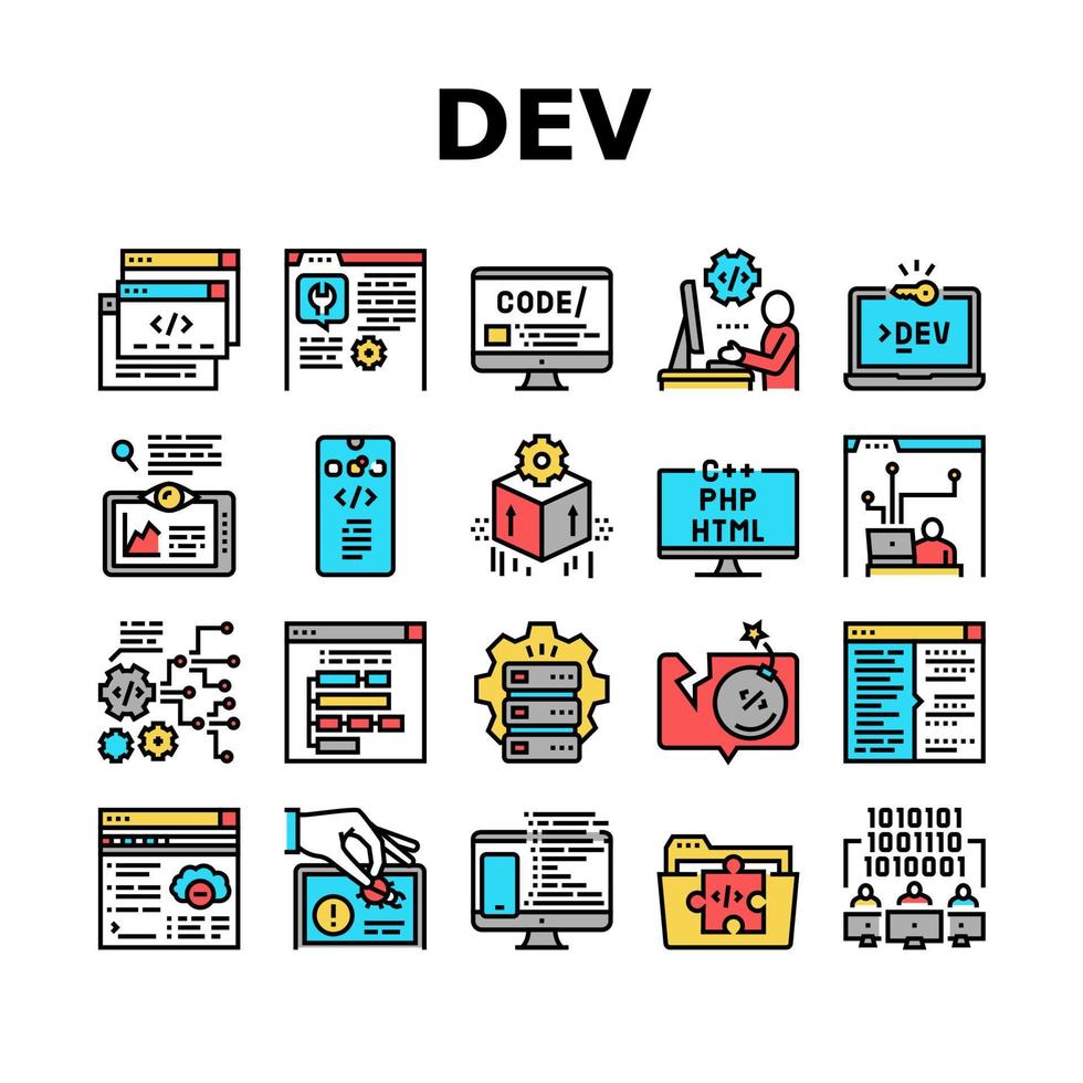 Dev Code Occupation Collection Icons Set Vector