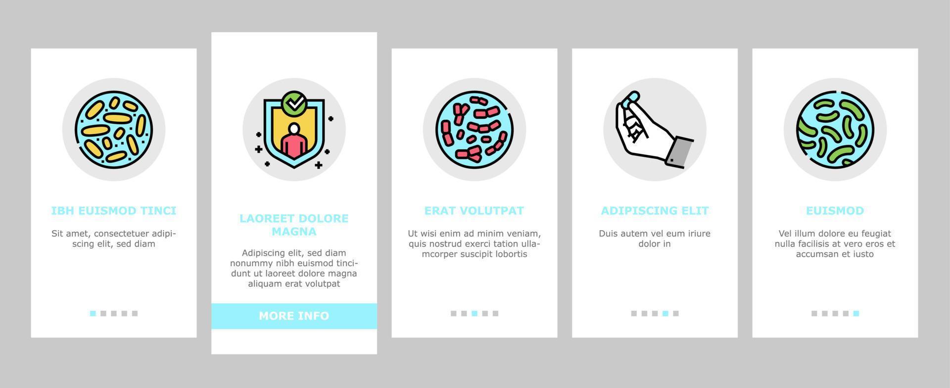 Probiotics Bacterium Onboarding Icons Set Vector
