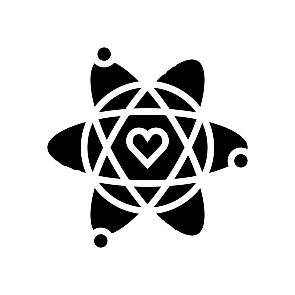 átomo con corazón núcleo glifo icono vector ilustración