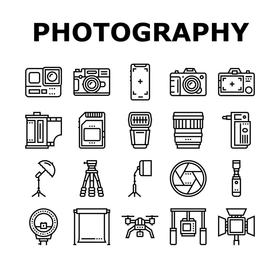 conjunto de iconos de colección de dispositivos de fotografía vector