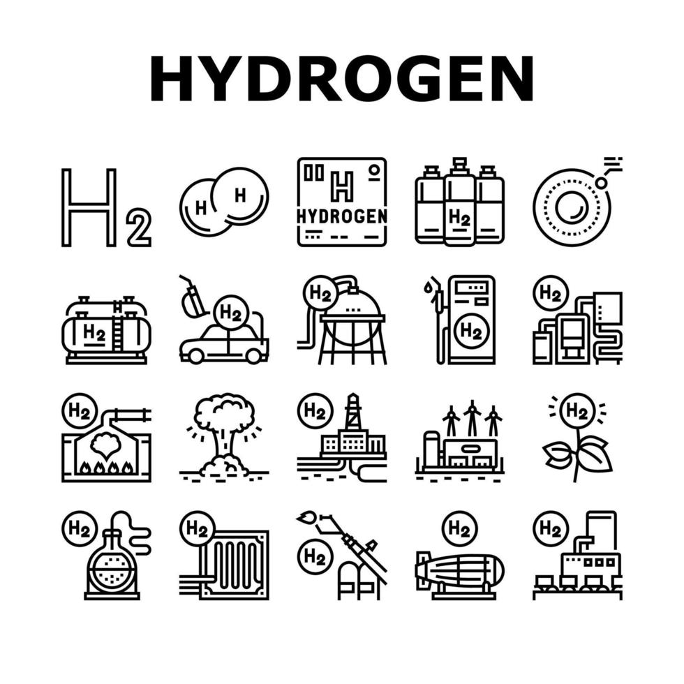 Hydrogen Industry Collection Icons Set Vector