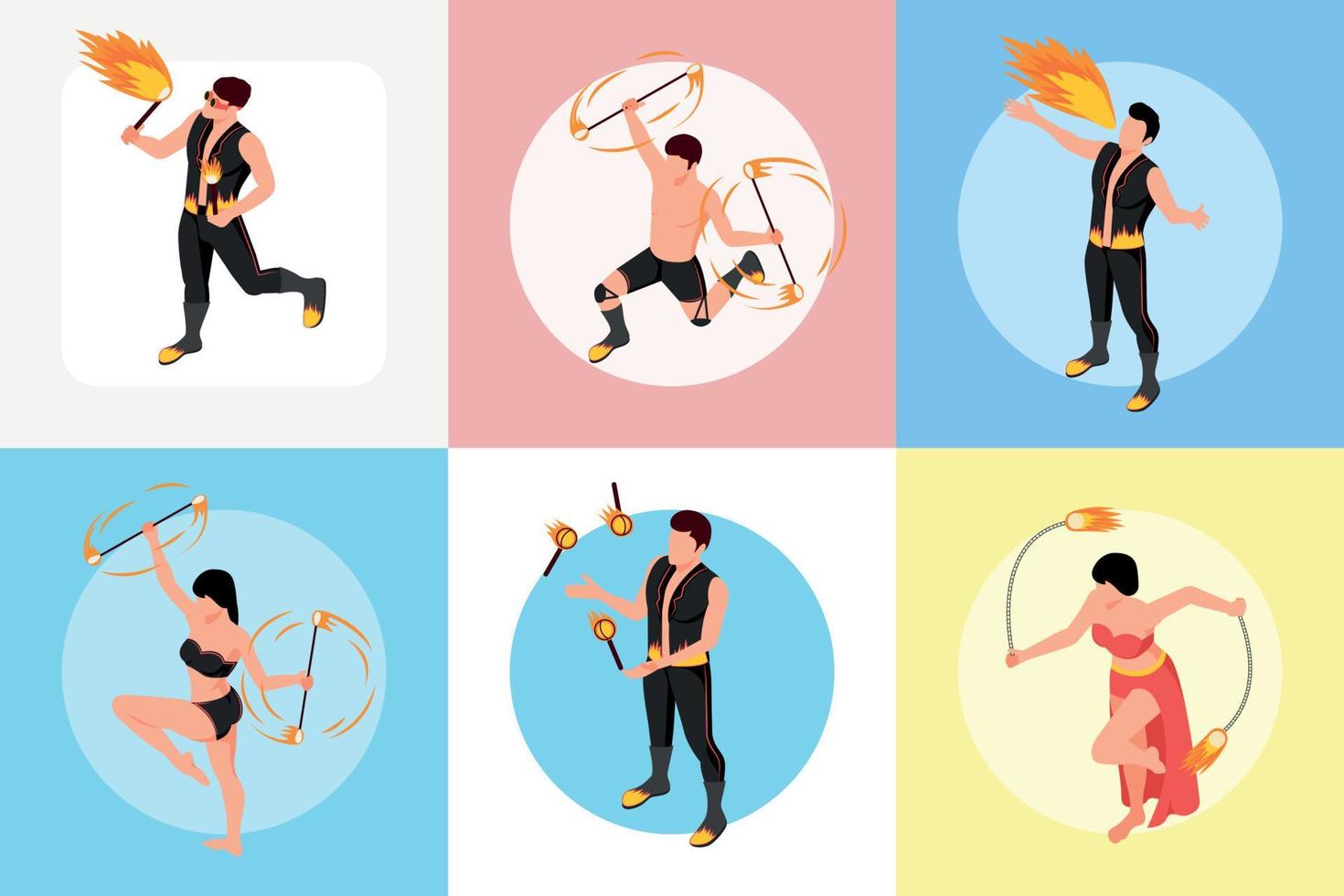 Fireshow People Isometric Square Set vector