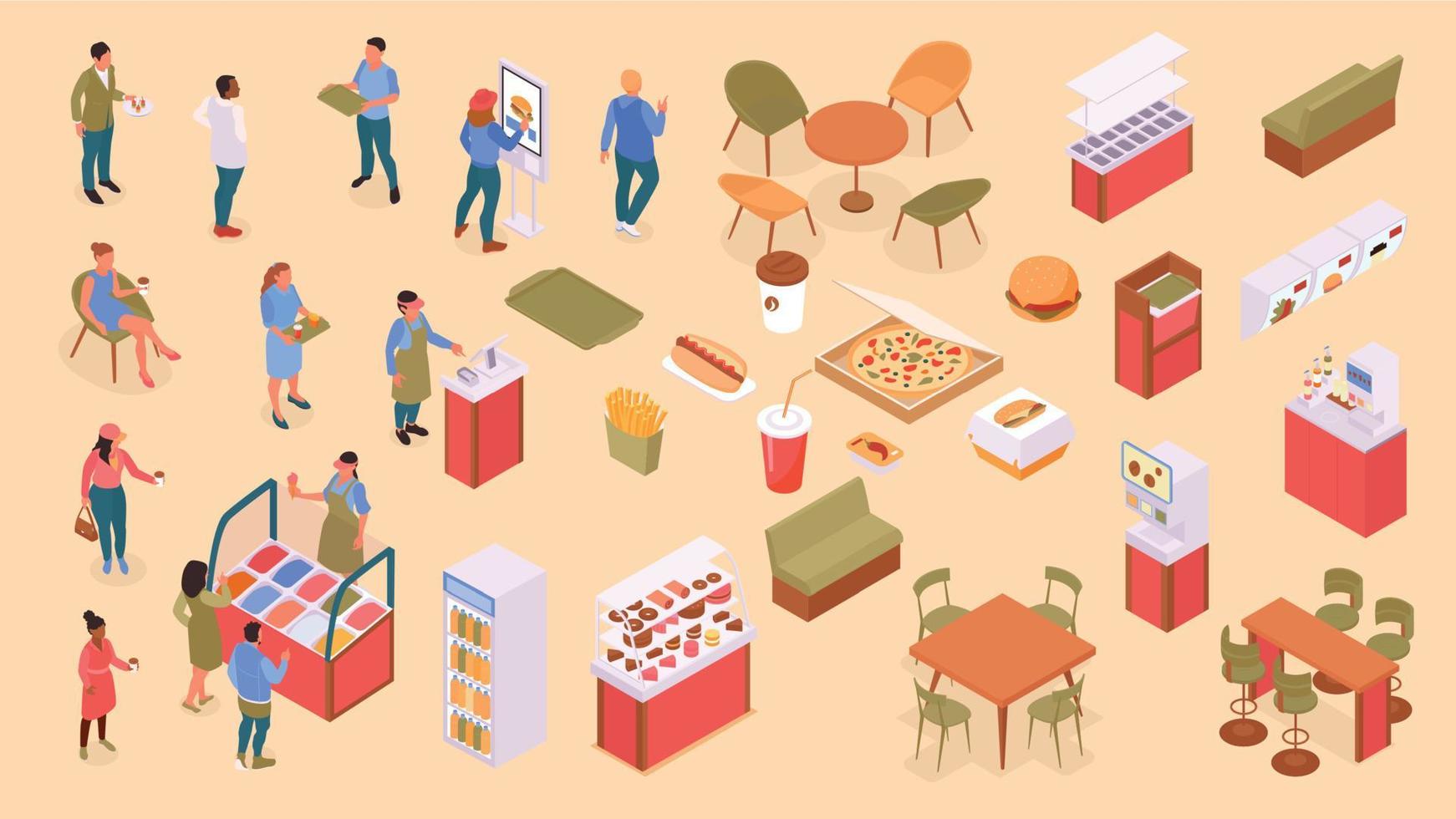 Food Court Isometric Color Set vector