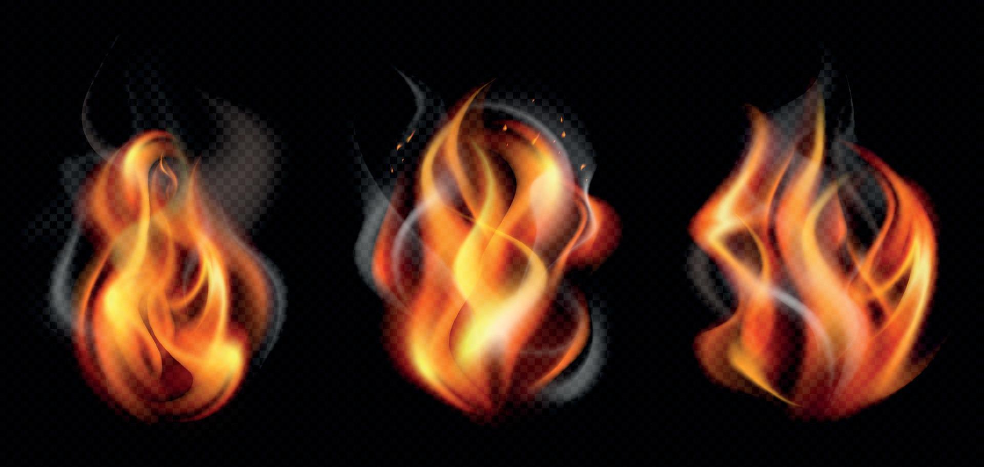 Isolated Realistic Flame Smoke Icon Set vector