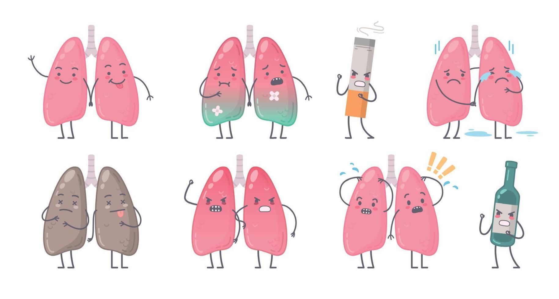 conjunto de pulmones humanos de dibujos animados vector